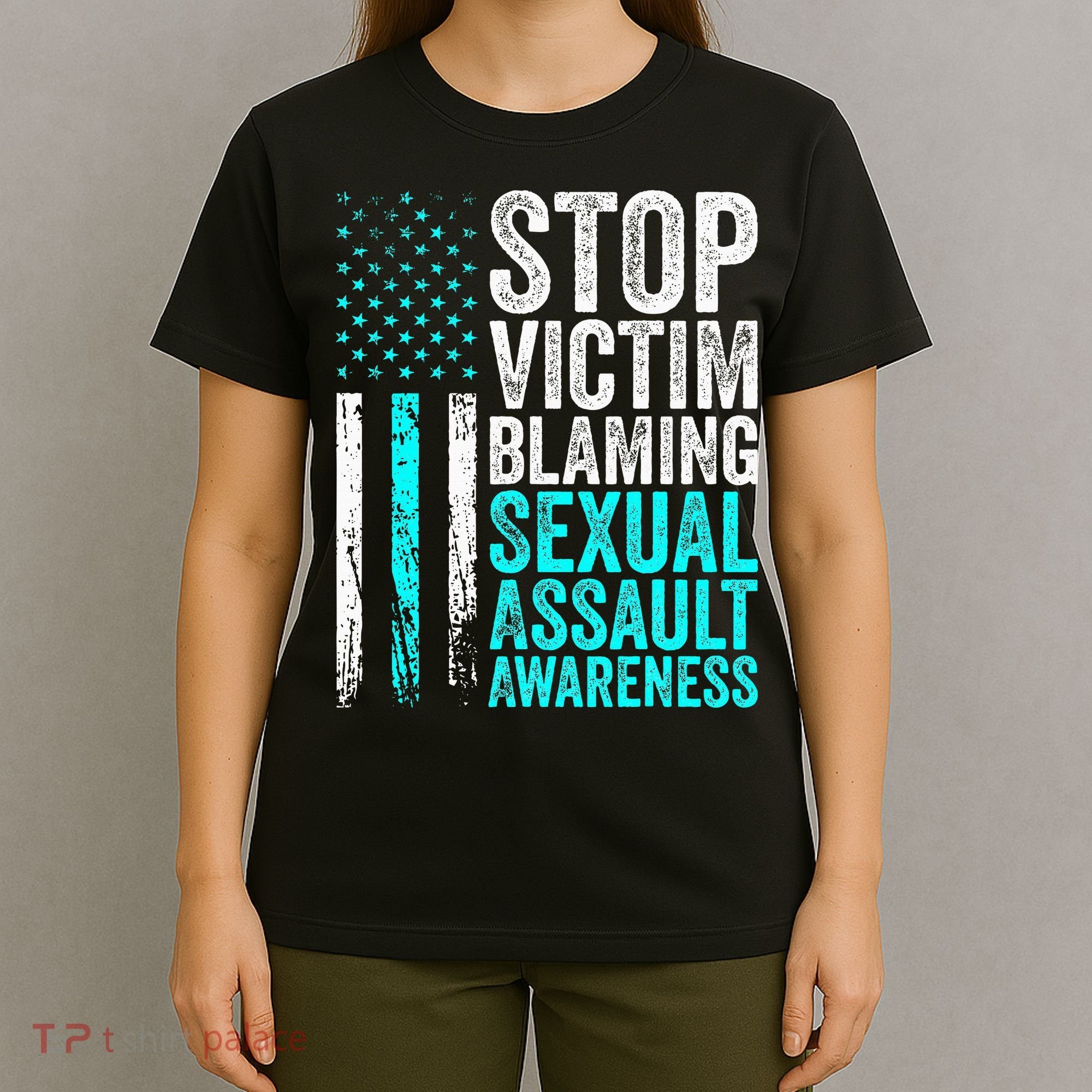 Stop Victim Blaming American Flag Sexual Assault Awareness T-Shirt