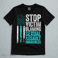 Stop Victim Blaming American Flag Sexual Assault Awareness T-Shirt thumb 5