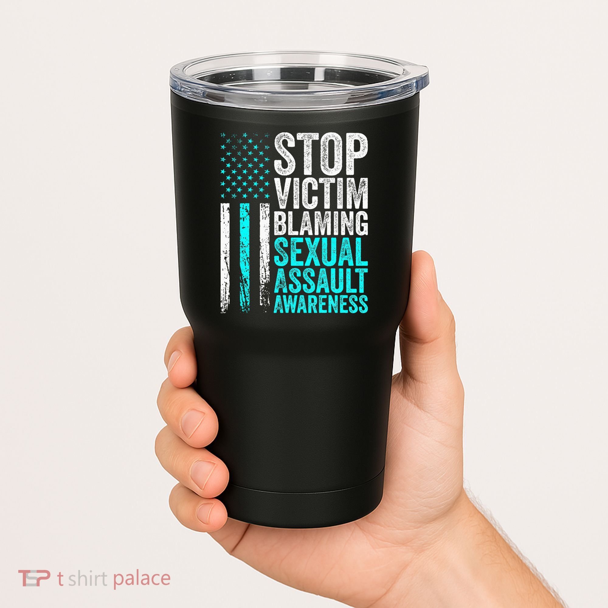 Stop Victim Blaming American Flag Sexual Assault Awareness Tumbler