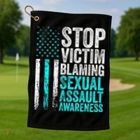 Stop Victim Blaming American Flag Sexual Assault Awareness Golf Towel thumb 1