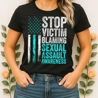 Stop Victim Blaming American Flag Sexual Assault Awareness Women's T-Shirt thumb 2