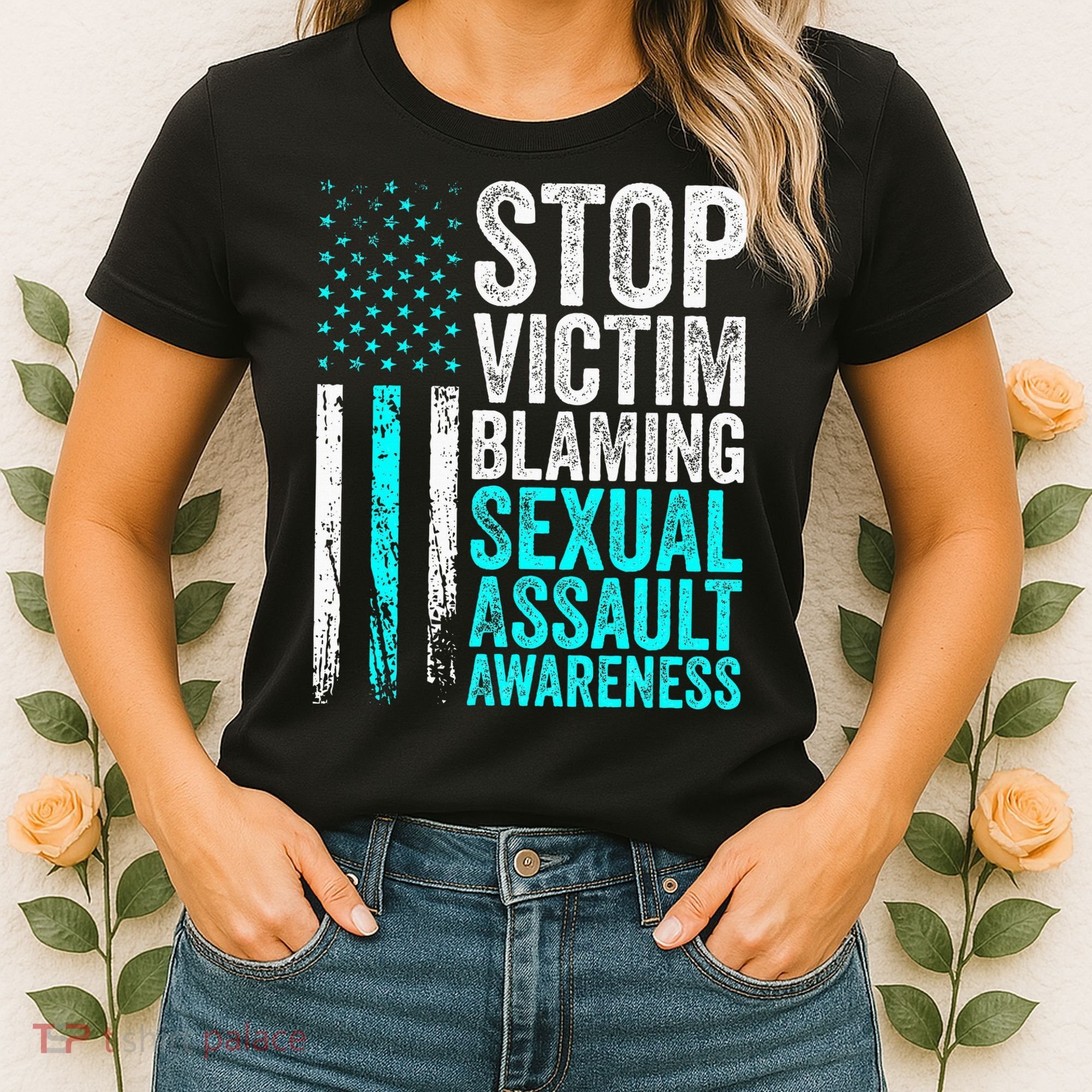 Stop Victim Blaming American Flag Sexual Assault Awareness Women's T-Shirt
