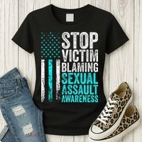 Stop Victim Blaming American Flag Sexual Assault Awareness Women's T-Shirt thumb 3