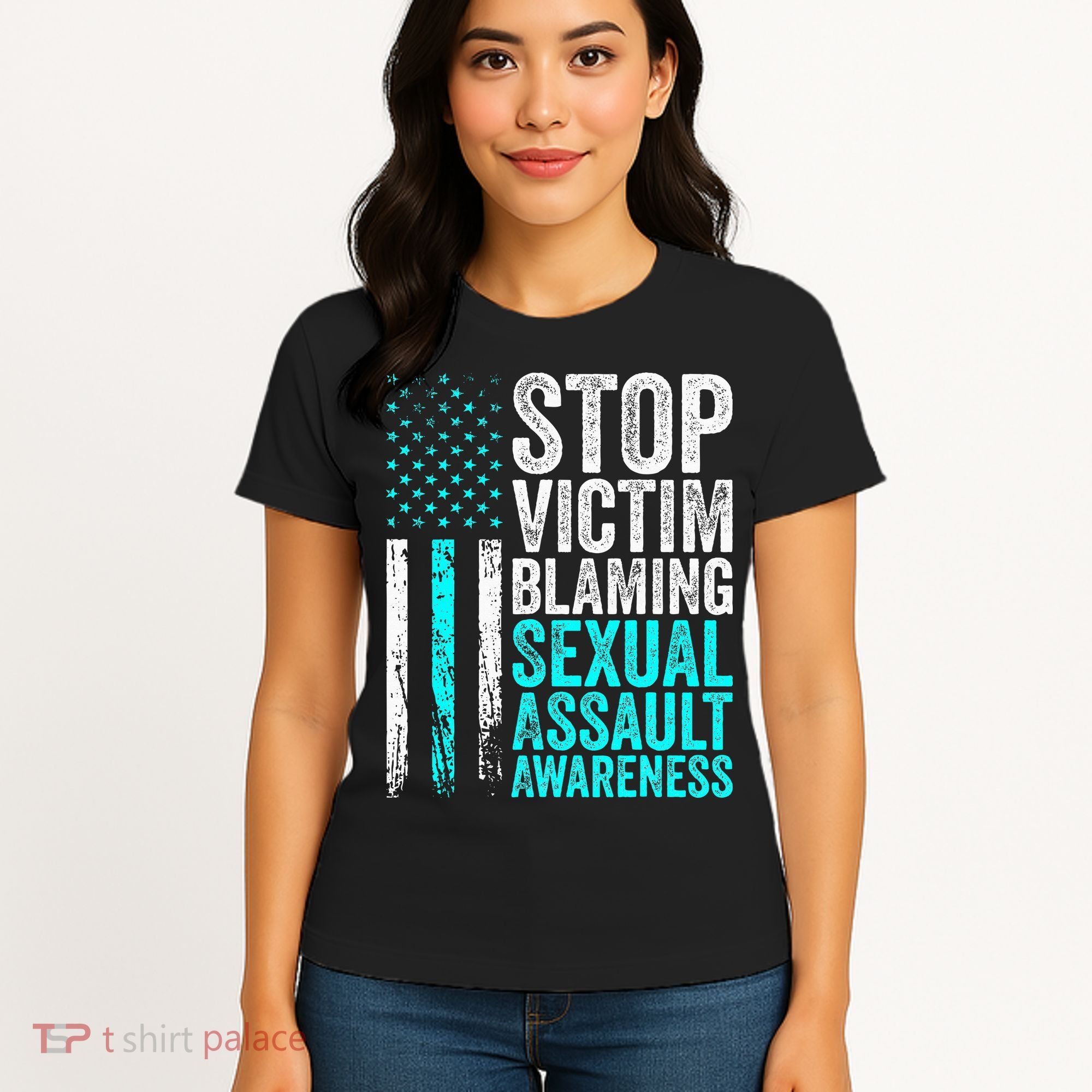 Stop Victim Blaming American Flag Sexual Assault Awareness Women's T-Shirt