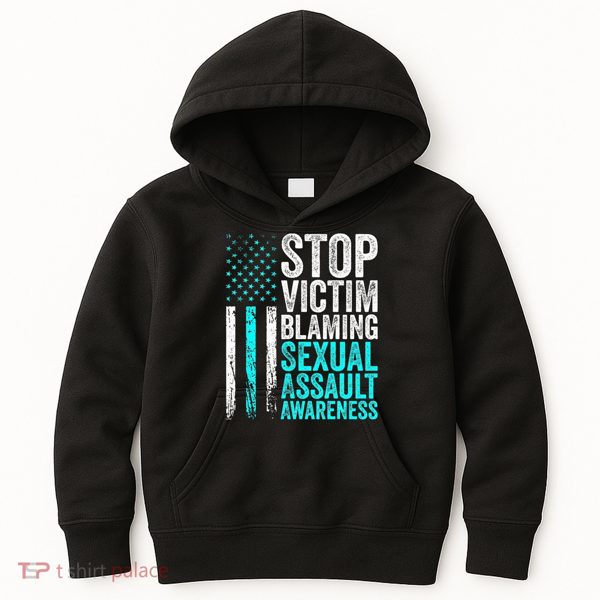 Stop Victim Blaming American Flag Sexual Assault Awareness Kids Hoodie