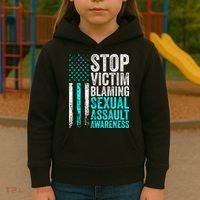 Stop Victim Blaming American Flag Sexual Assault Awareness Kids Hoodie thumb 3