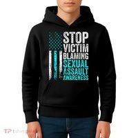 Stop Victim Blaming American Flag Sexual Assault Awareness Kids Hoodie thumb 4