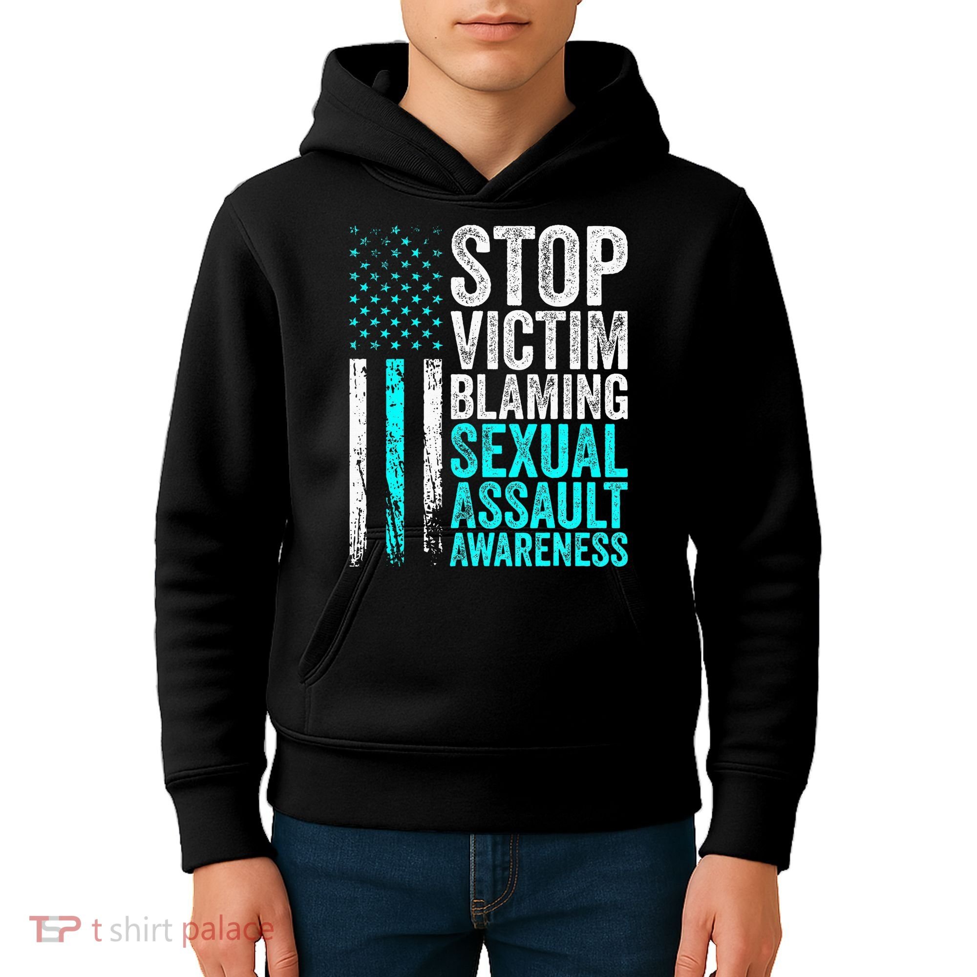 Stop Victim Blaming American Flag Sexual Assault Awareness Kids Hoodie