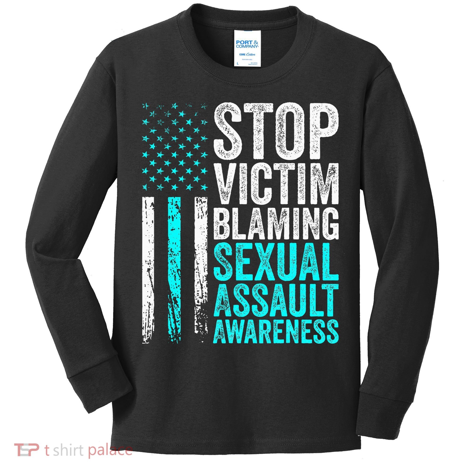 Stop Victim Blaming American Flag Sexual Assault Awareness Kids Long Sleeve Shirt