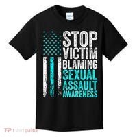 Stop Victim Blaming American Flag Sexual Assault Awareness Kids T-Shirt thumb 0
