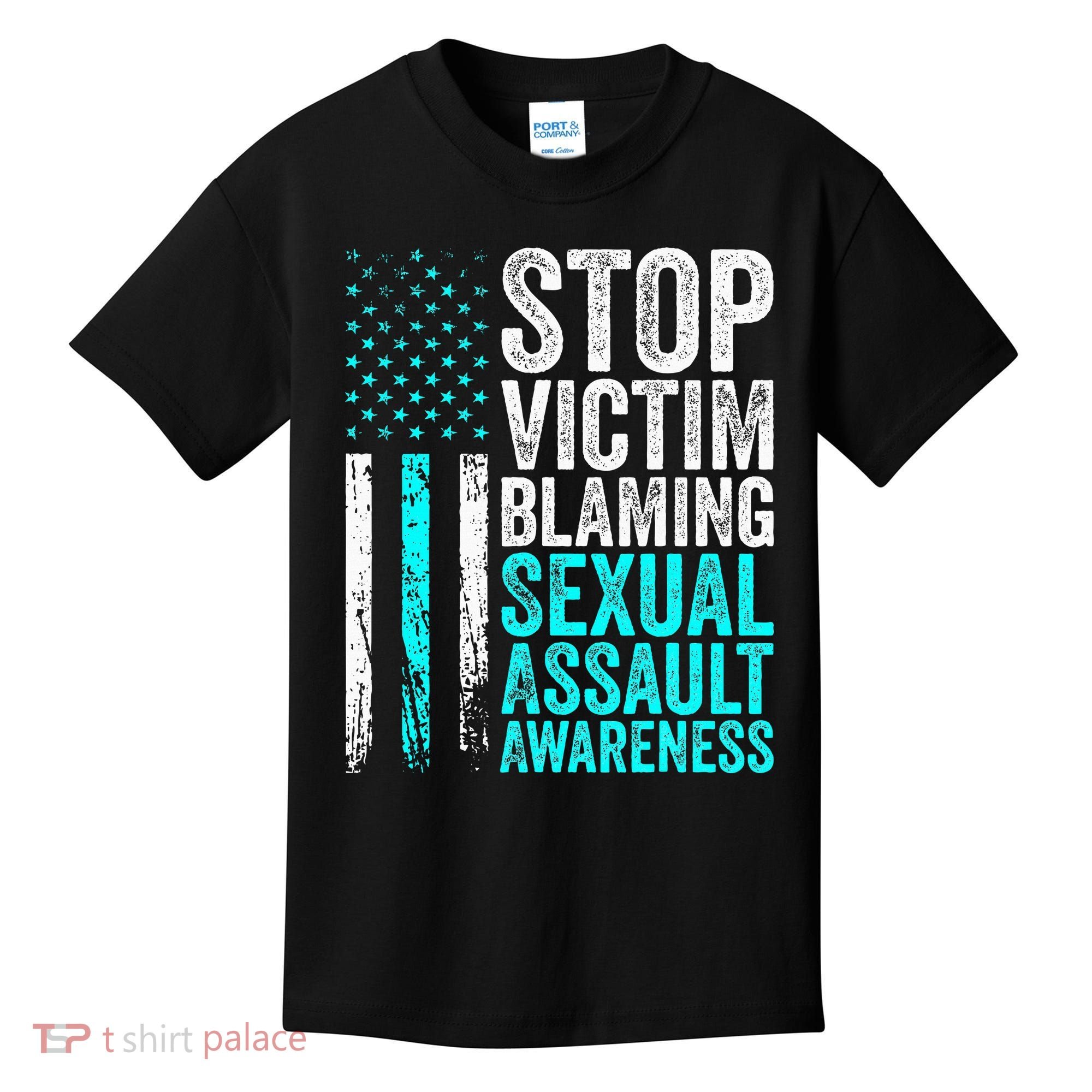 Stop Victim Blaming American Flag Sexual Assault Awareness Kids T-Shirt