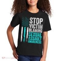 Stop Victim Blaming American Flag Sexual Assault Awareness Kids T-Shirt thumb 2