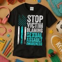 Stop Victim Blaming American Flag Sexual Assault Awareness Kids T-Shirt thumb 3