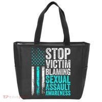 Stop Victim Blaming American Flag Sexual Assault Awareness Tote Bag thumb 0