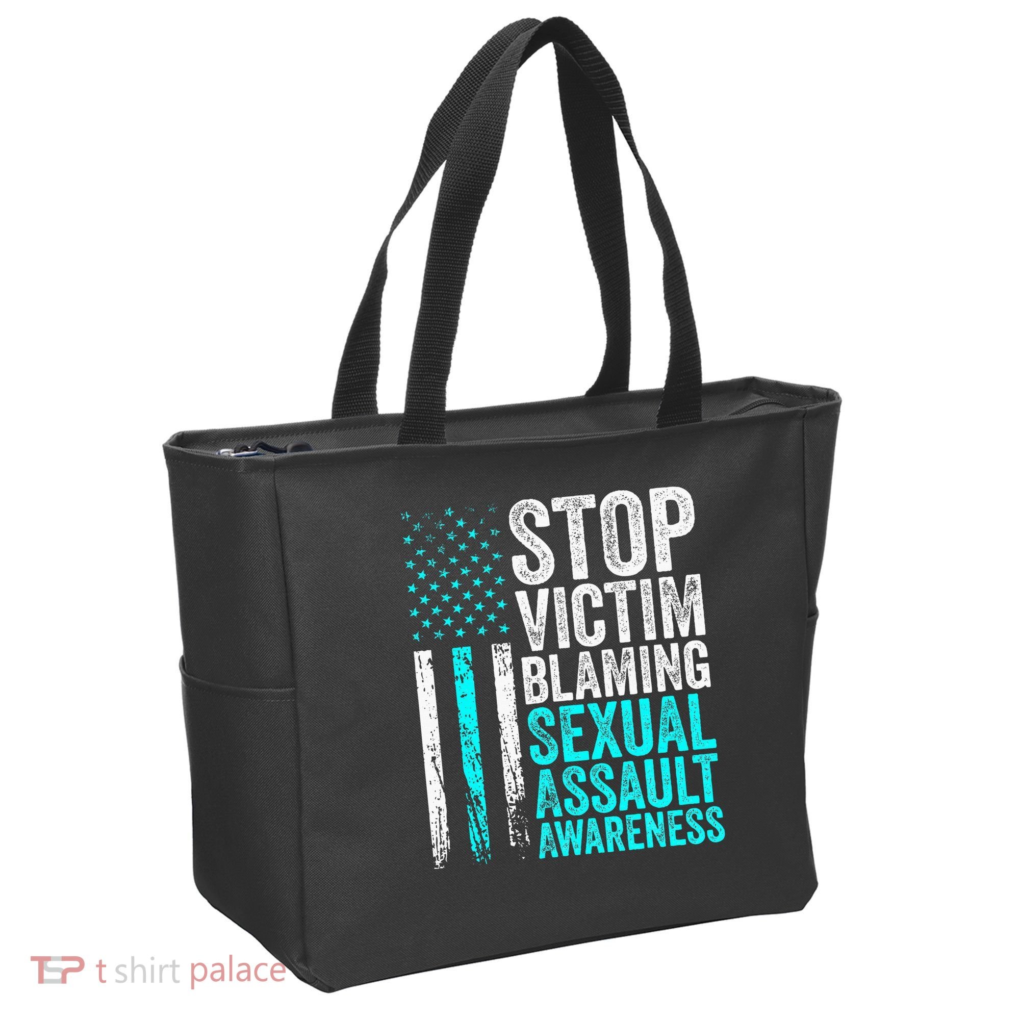 Stop Victim Blaming American Flag Sexual Assault Awareness Tote Bag