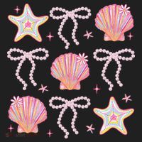 Summer Vibe Coquette Bow Pearl Clam Starfish Cotton Candy Women's Sweatshirt thumb 2