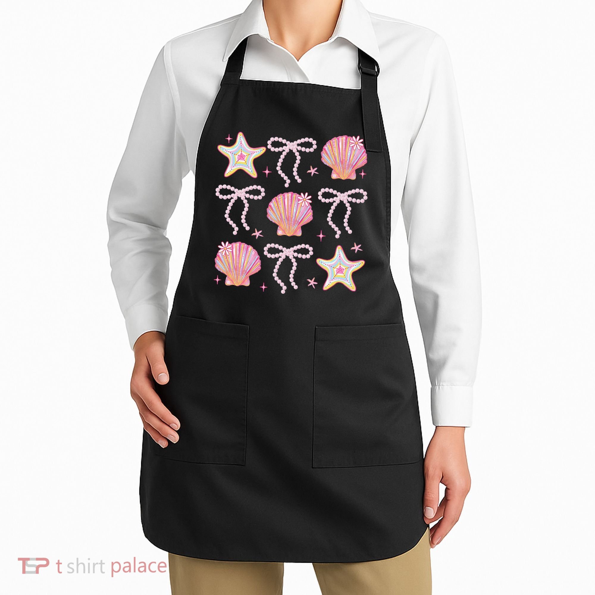 Summer Vibe Coquette Bow Pearl Clam Starfish Cotton Candy Apron