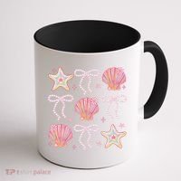 Summer Vibe Coquette Bow Pearl Clam Starfish Cotton Candy Coffee Mug thumb 1