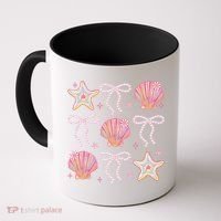 Summer Vibe Coquette Bow Pearl Clam Starfish Cotton Candy Coffee Mug thumb 0