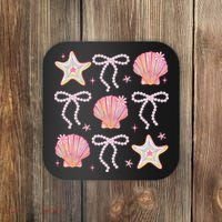 Summer Vibe Coquette Bow Pearl Clam Starfish Cotton Candy Coaster thumb 0