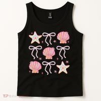 Summer Vibe Coquette Bow Pearl Clam Starfish Cotton Candy Tank Top thumb 2