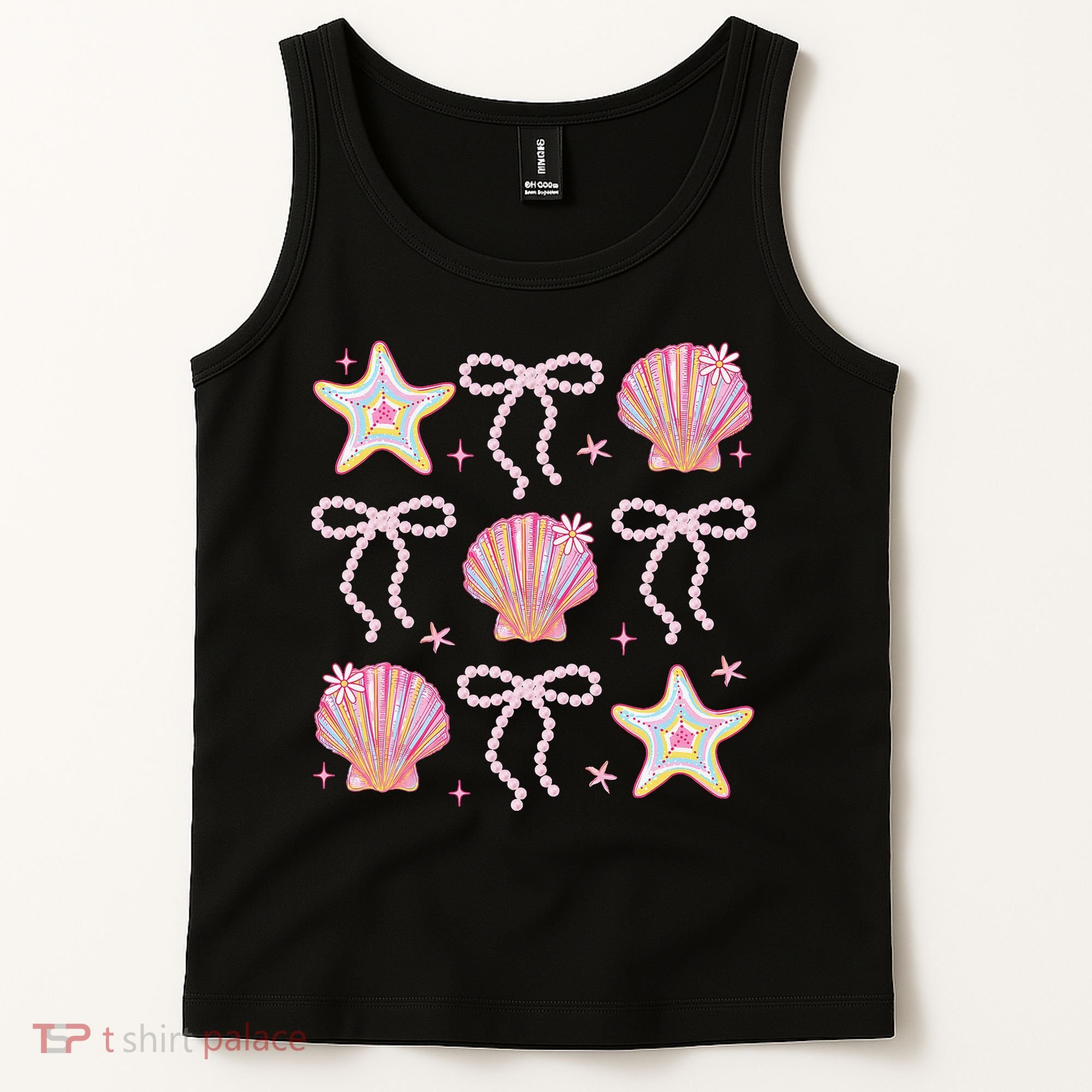 Summer Vibe Coquette Bow Pearl Clam Starfish Cotton Candy Tank Top