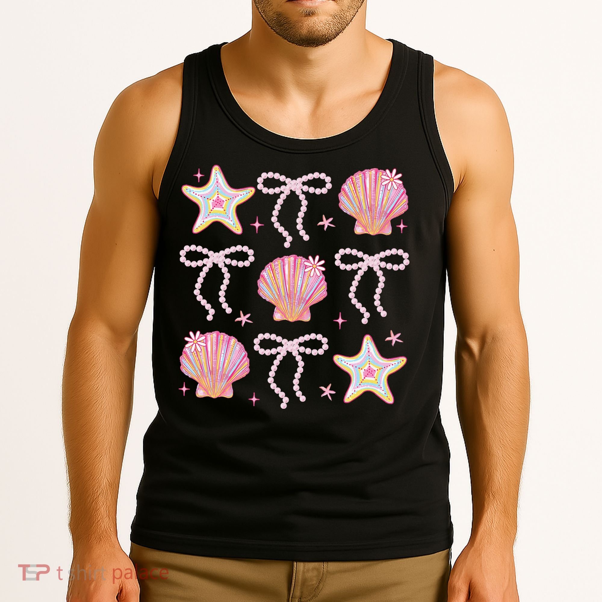 Summer Vibe Coquette Bow Pearl Clam Starfish Cotton Candy Tank Top
