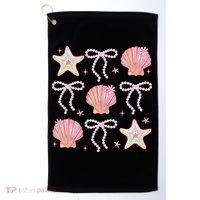 Summer Vibe Coquette Bow Pearl Clam Starfish Cotton Candy Golf Towel thumb 0