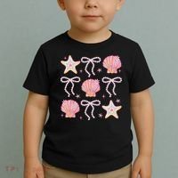 Summer Vibe Coquette Bow Pearl Clam Starfish Cotton Candy Toddler T-Shirt thumb 2
