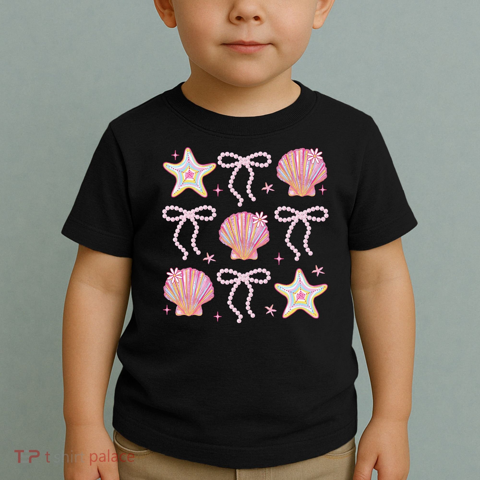 Summer Vibe Coquette Bow Pearl Clam Starfish Cotton Candy Toddler T-Shirt