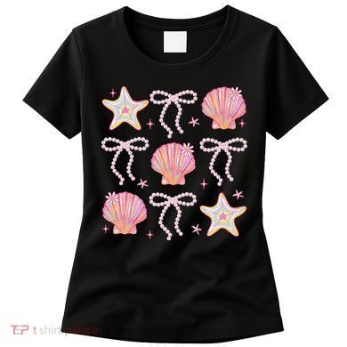 Summer Vibe Coquette Bow Pearl Clam Starfish Cotton Candy Women's T-Shirt