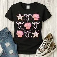 Summer Vibe Coquette Bow Pearl Clam Starfish Cotton Candy Women's T-Shirt thumb 3