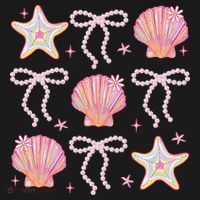 Summer Vibe Coquette Bow Pearl Clam Starfish Cotton Candy Women's T-Shirt thumb 6
