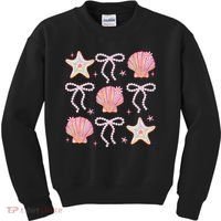 Summer Vibe Coquette Bow Pearl Clam Starfish Cotton Candy Kids Sweatshirt thumb 0