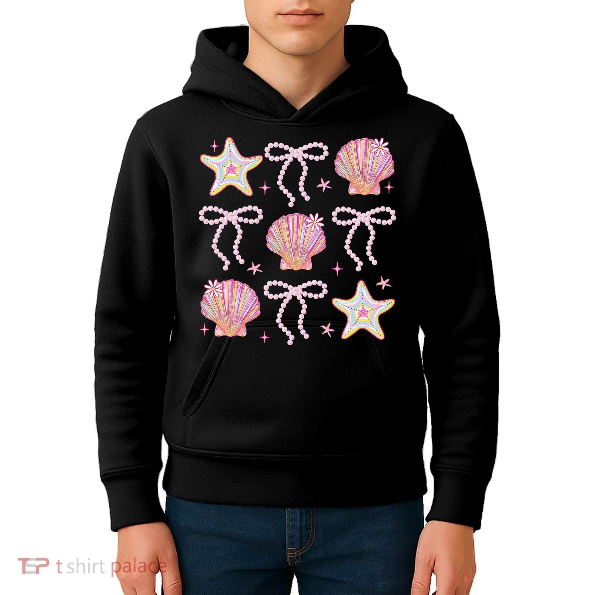 Summer Vibe Coquette Bow Pearl Clam Starfish Cotton Candy Kids Hoodie