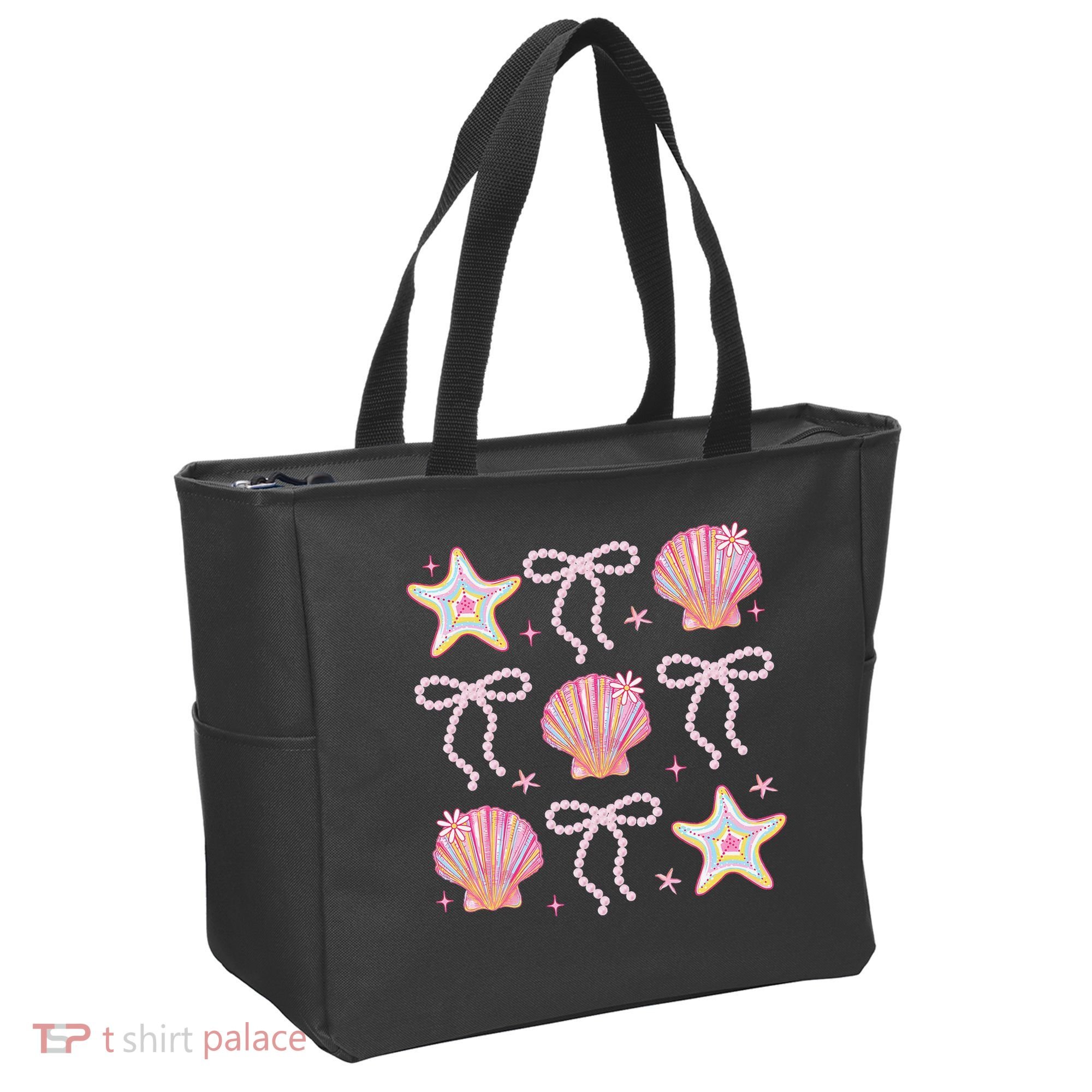 Summer Vibe Coquette Bow Pearl Clam Starfish Cotton Candy Tote Bag