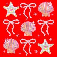 Summer Vibe Coquette Bow Pearl Clam Starfish Cotton Candy Santa Hat thumb 1