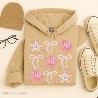 Summer Vibe Coquette Bow Pearl Clam Starfish Cotton Candy Hoodie thumb 4