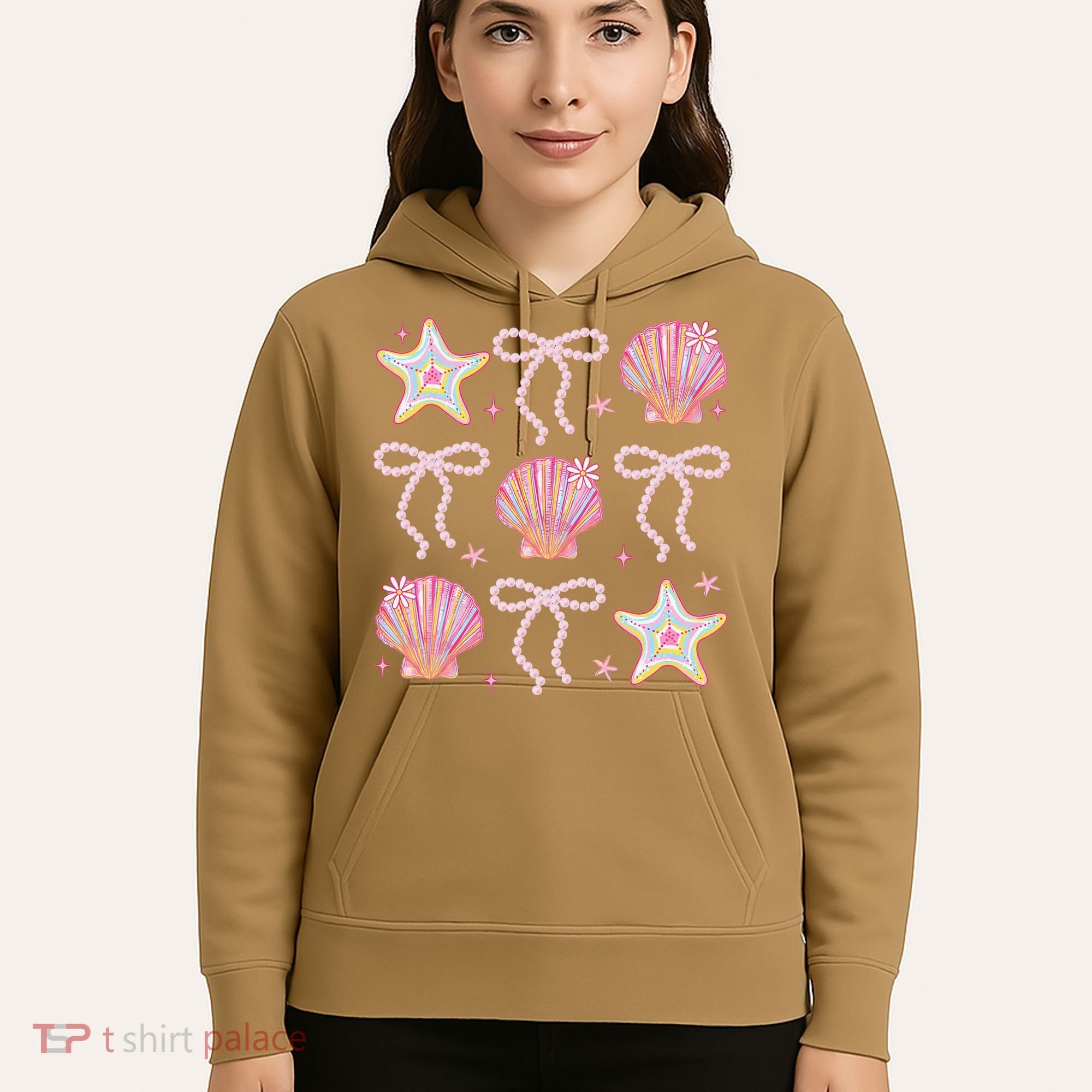 Summer Vibe Coquette Bow Pearl Clam Starfish Cotton Candy Hoodie