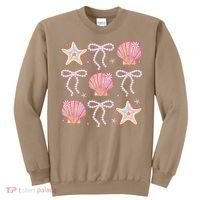 Summer Vibe Coquette Bow Pearl Clam Starfish Cotton Candy Sweatshirt thumb 0