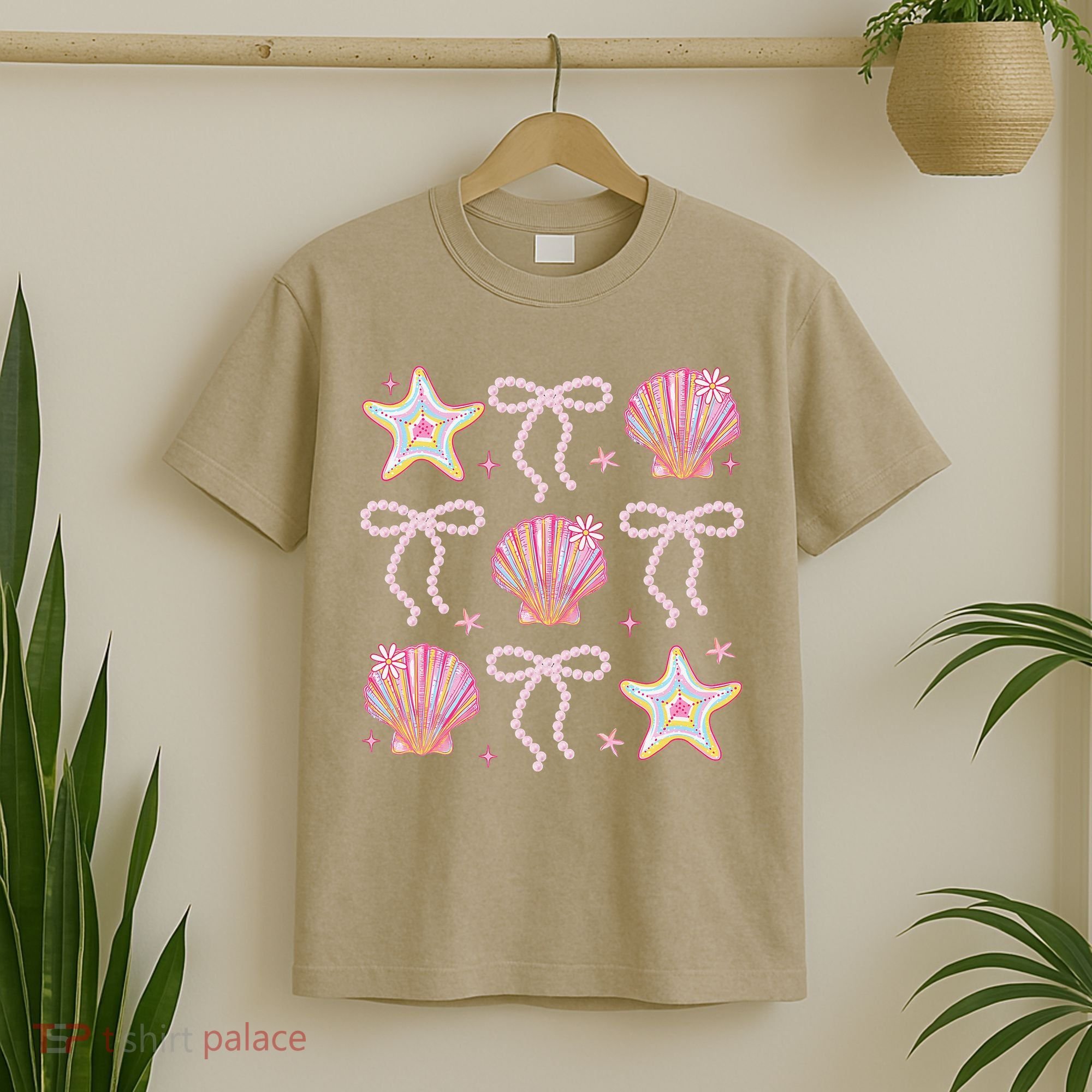 Summer Vibe Coquette Bow Pearl Clam Starfish Cotton Candy T-Shirt