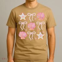 Summer Vibe Coquette Bow Pearl Clam Starfish Cotton Candy T-Shirt thumb 3