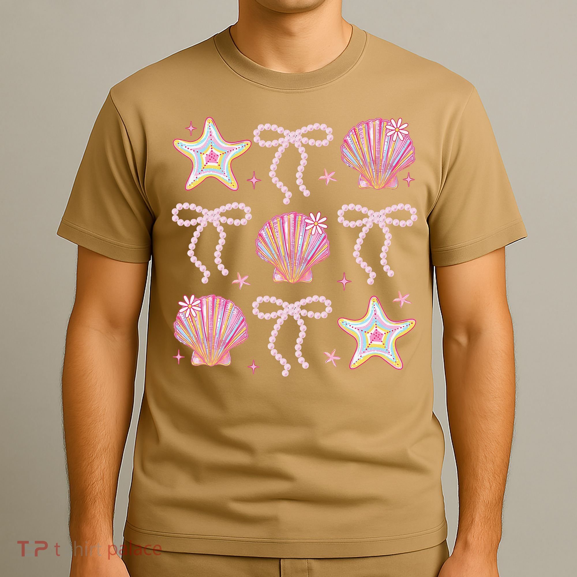 Summer Vibe Coquette Bow Pearl Clam Starfish Cotton Candy T-Shirt
