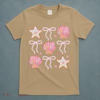 Summer Vibe Coquette Bow Pearl Clam Starfish Cotton Candy T-Shirt thumb 5