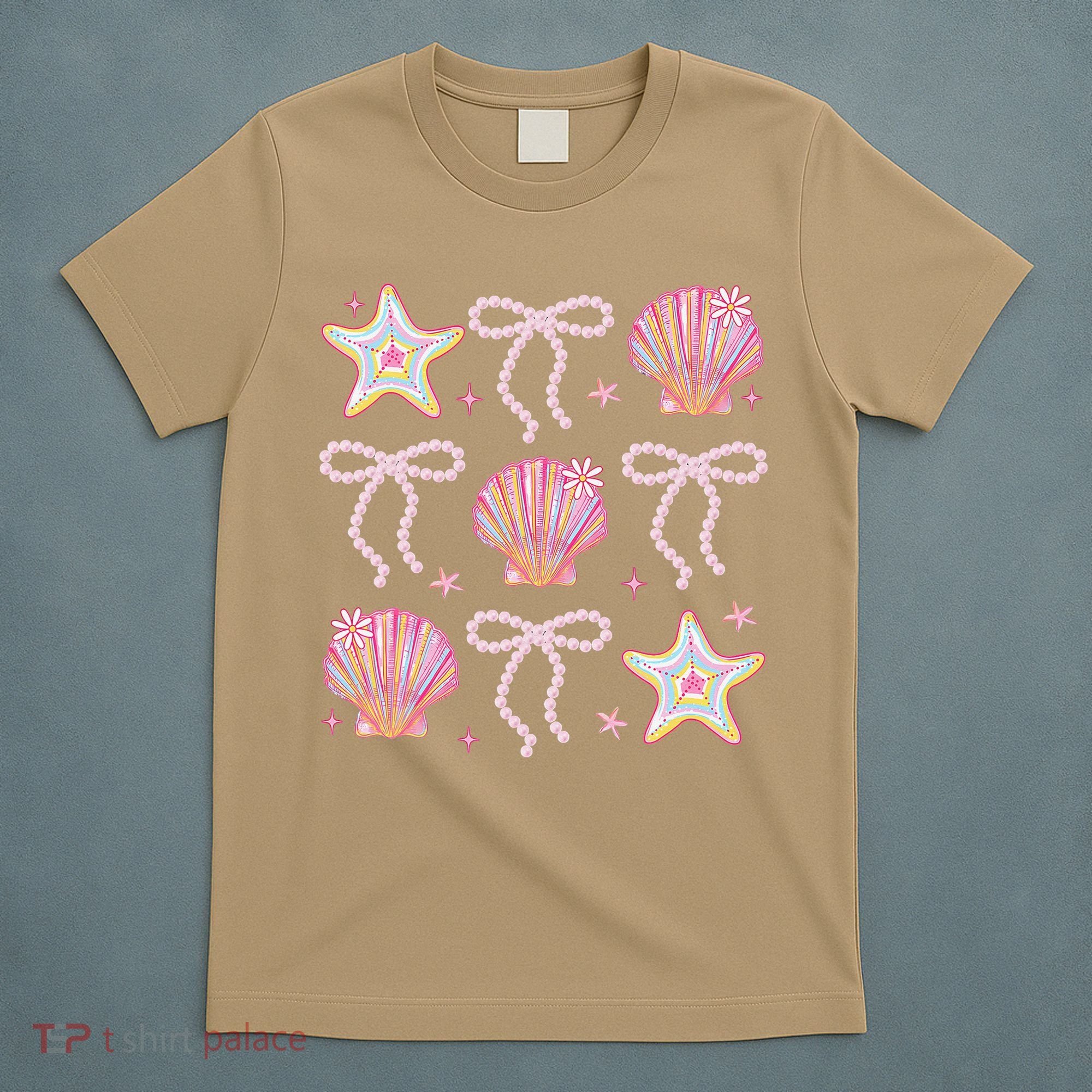 Summer Vibe Coquette Bow Pearl Clam Starfish Cotton Candy T-Shirt
