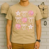 Summer Vibe Coquette Bow Pearl Clam Starfish Cotton Candy T-Shirt thumb 6