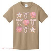 Summer Vibe Coquette Bow Pearl Clam Starfish Cotton Candy Kids T-Shirt thumb 0