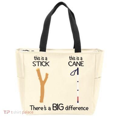 Stick Vs Cane TVI White Cane Awareness Blind Tote Bag