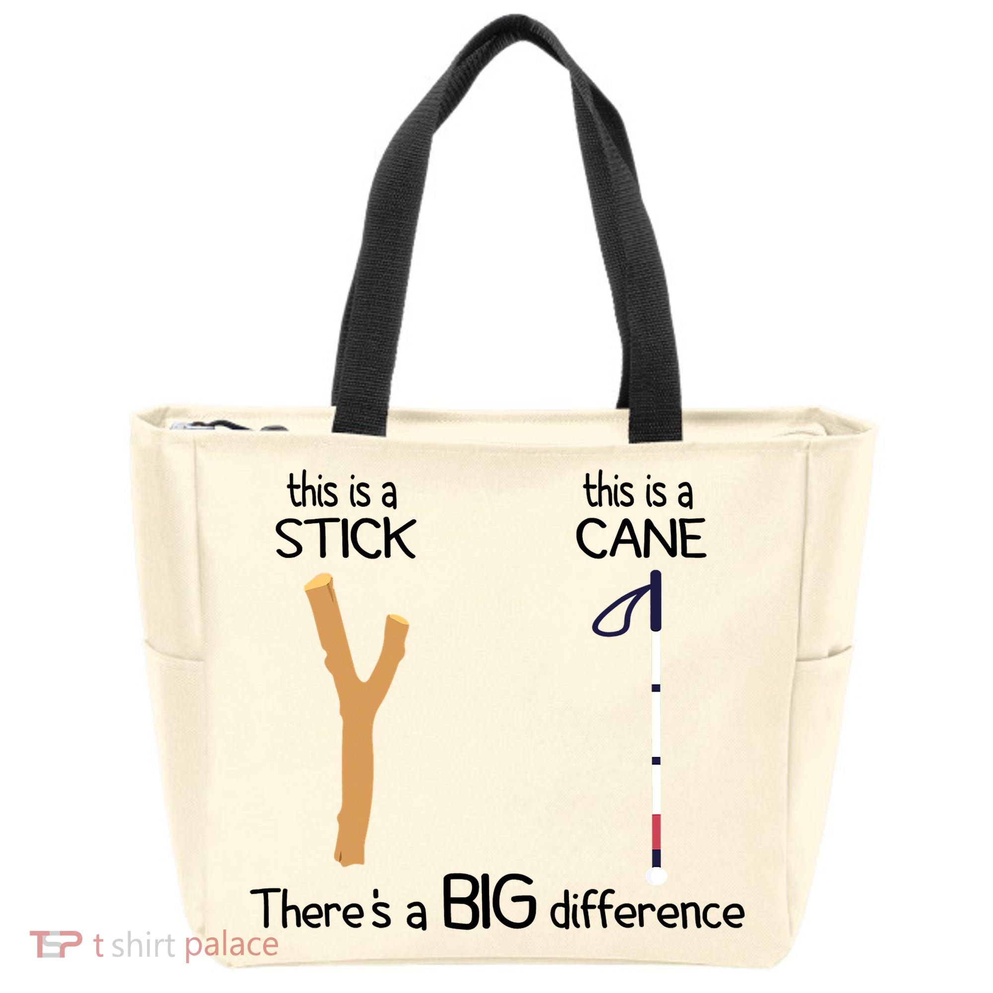 Stick Vs Cane TVI White Cane Awareness Blind Tote Bag
