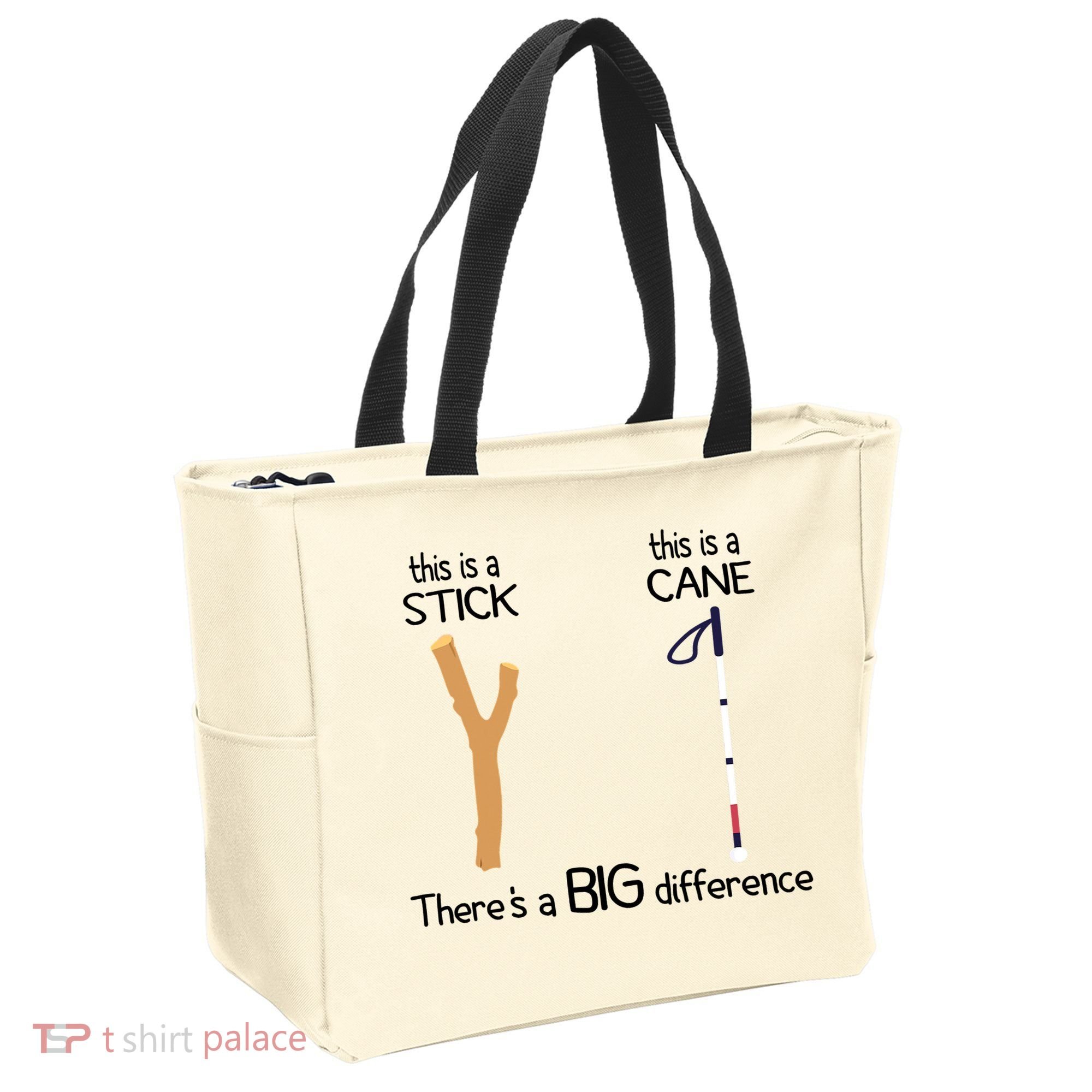 Stick Vs Cane TVI White Cane Awareness Blind Tote Bag
